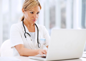 Doctor taking survey